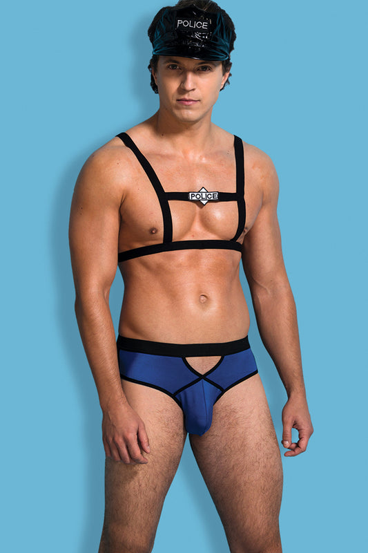 Men’s elastic band top,thong&hat police costume.