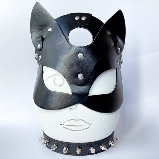 Leather Bondage Mask and Collar Set