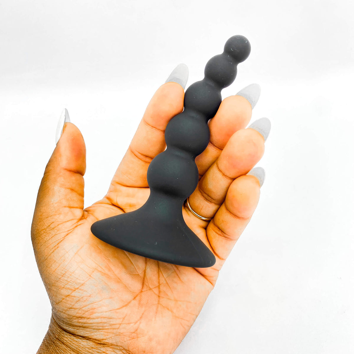 Curved Silicone Beaded Butt Plug with Suction Base