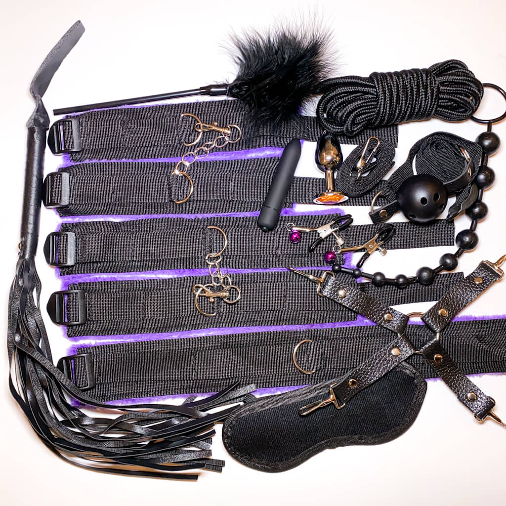 Nylon 13-piece BDSM  Starter Kit | Purple & Black