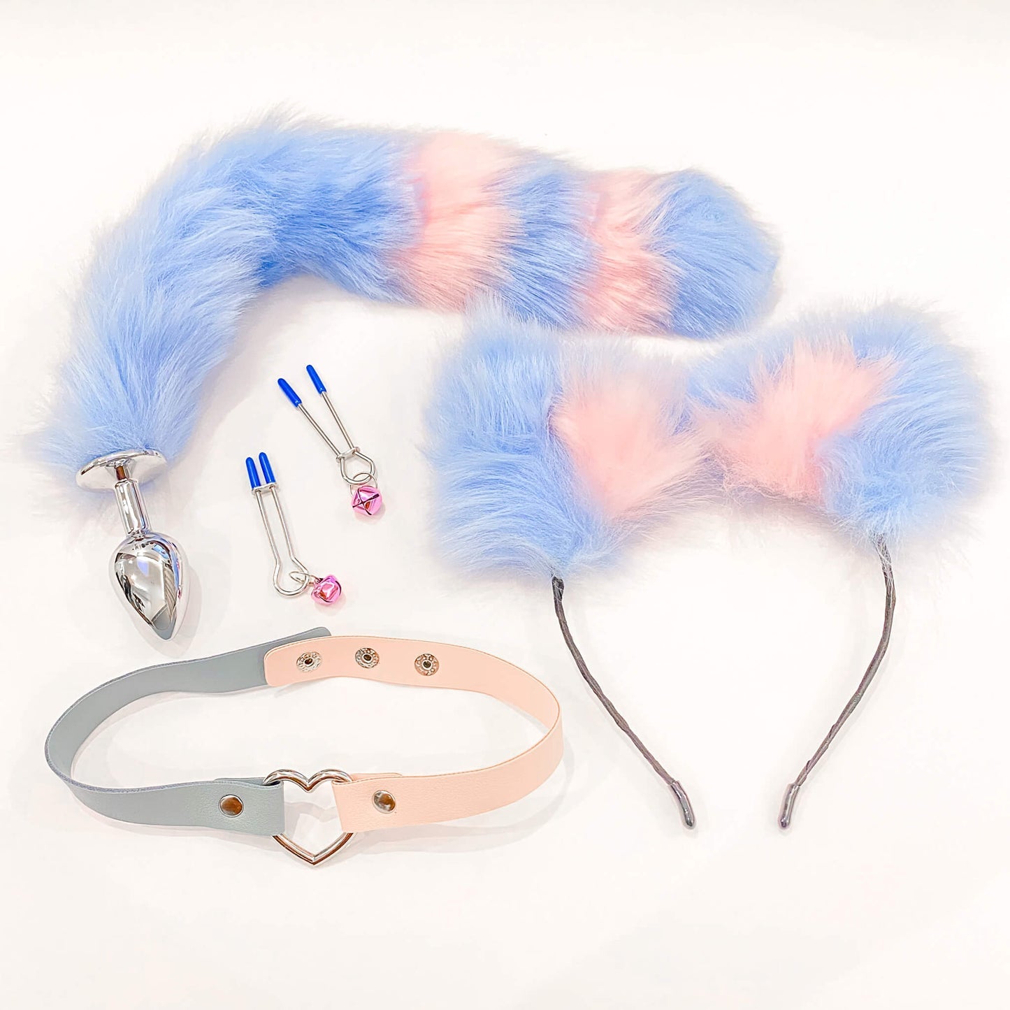 Sexy Fox Tail Butt Plug, Collar, Nipple Clamp and Ears Set
